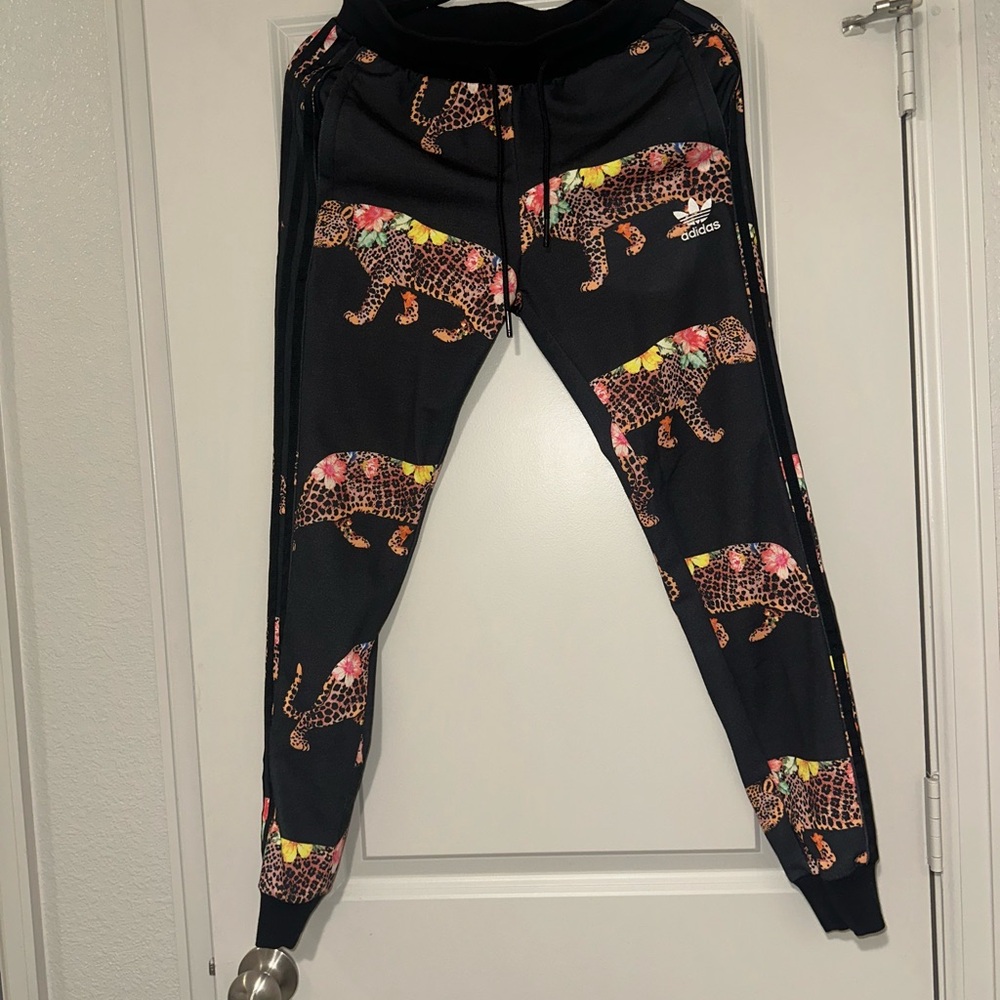 Adidas Originals Oncada Black Joggers with Colorful Leopard Design